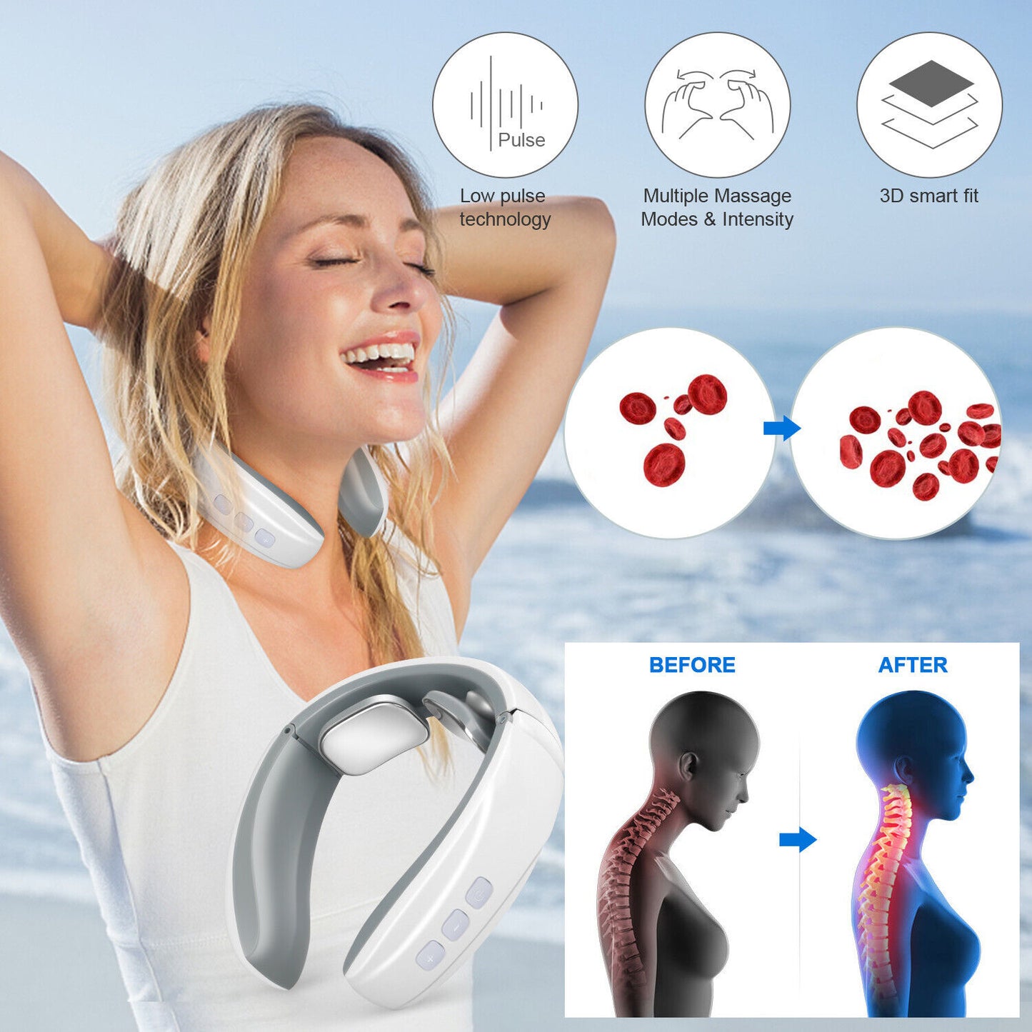Electric Cervical Neck Pulse Massager Body Muscle Relax Relieve Pain.
