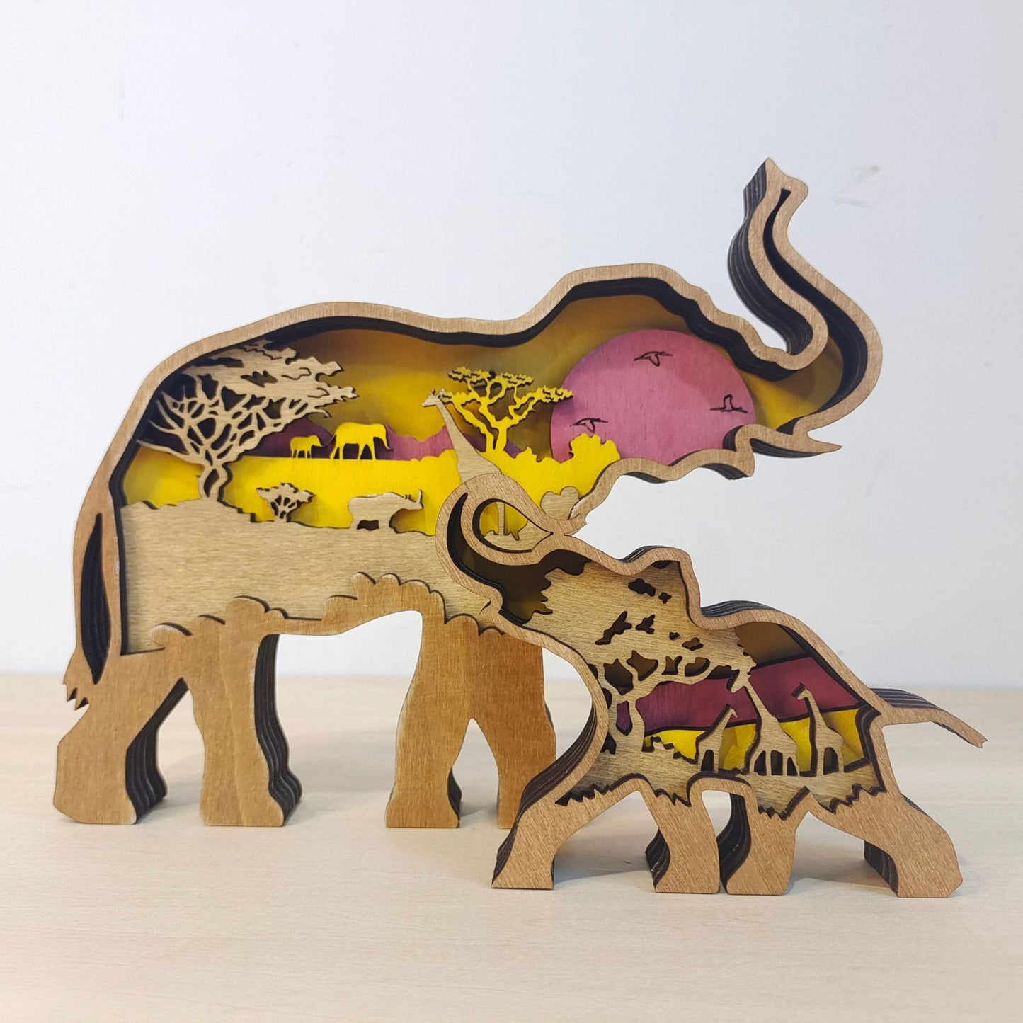 Wooden Carved Elephant Creative Home Decoration