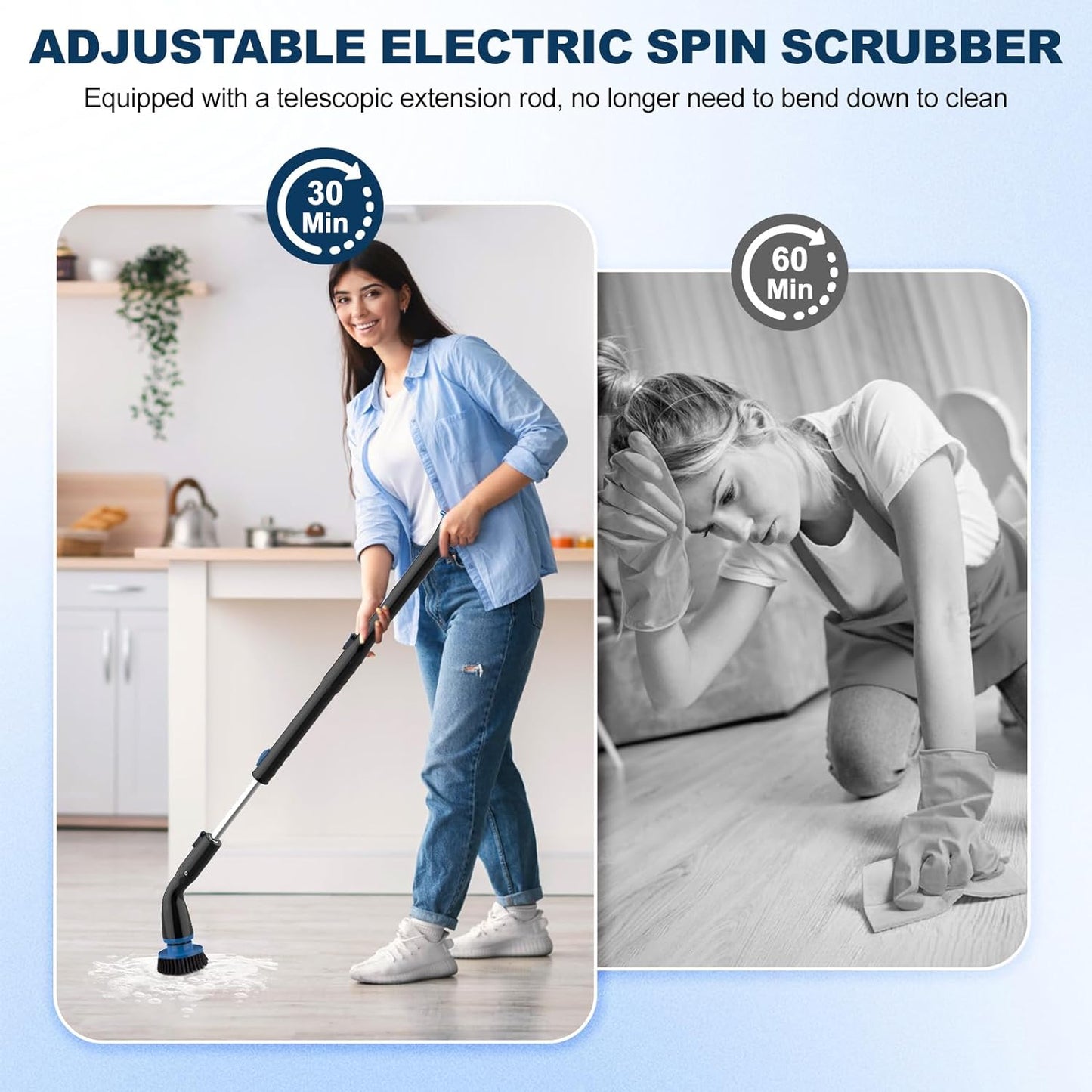 Electric Spin Scrubber, Cordless Cleaning Brush With 4 Replaceable Brush Heads And Adjustable Extension Handle Power Shower Scrubber For Bathroom, Kitchen, Tub, Tile, Floor.