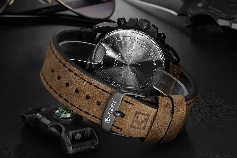 Men's Watches Top Luxury Brand Waterproof Sport Military Genuine Leather.