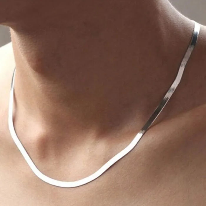 Women Thin Chain Necklace Silver Color 4MM Chain Necklace, Fine Jewelry