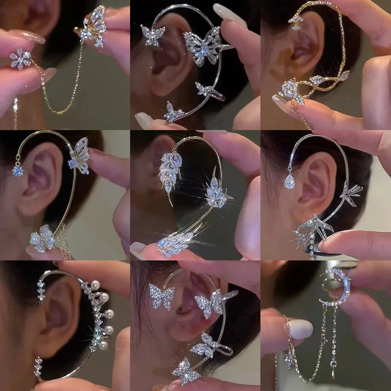 Women Earrings tide full drill butterfly ear hanging ear bone clip, No Piercing Needed.
