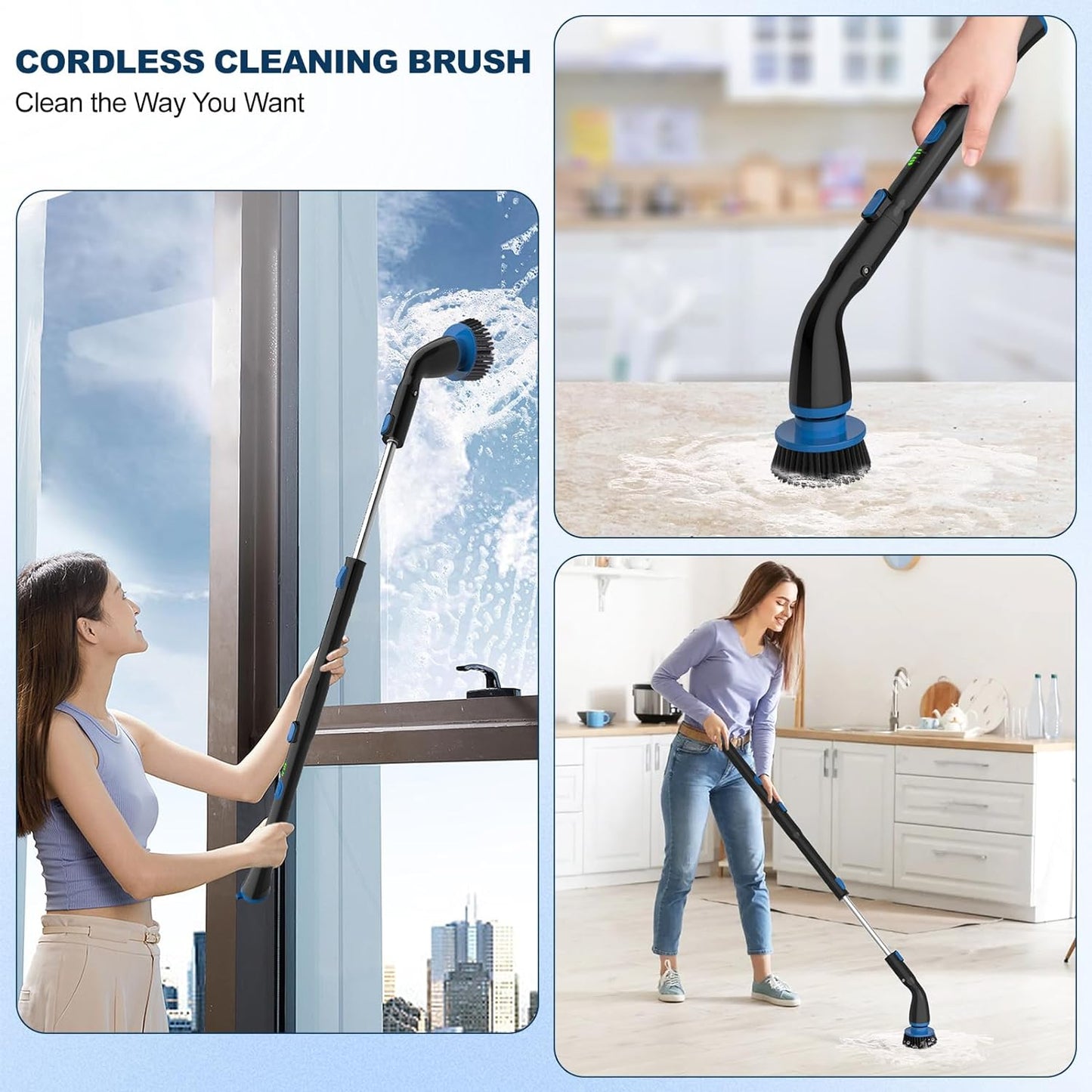 Electric Spin Scrubber, Cordless Cleaning Brush With 4 Replaceable Brush Heads And Adjustable Extension Handle Power Shower Scrubber For Bathroom, Kitchen, Tub, Tile, Floor.